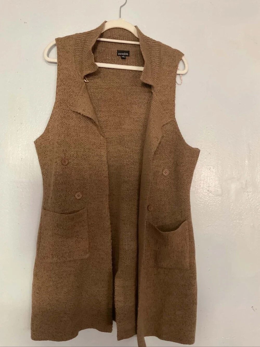 Zanzea Knit Sleeveless Long Vest in Camel Brown